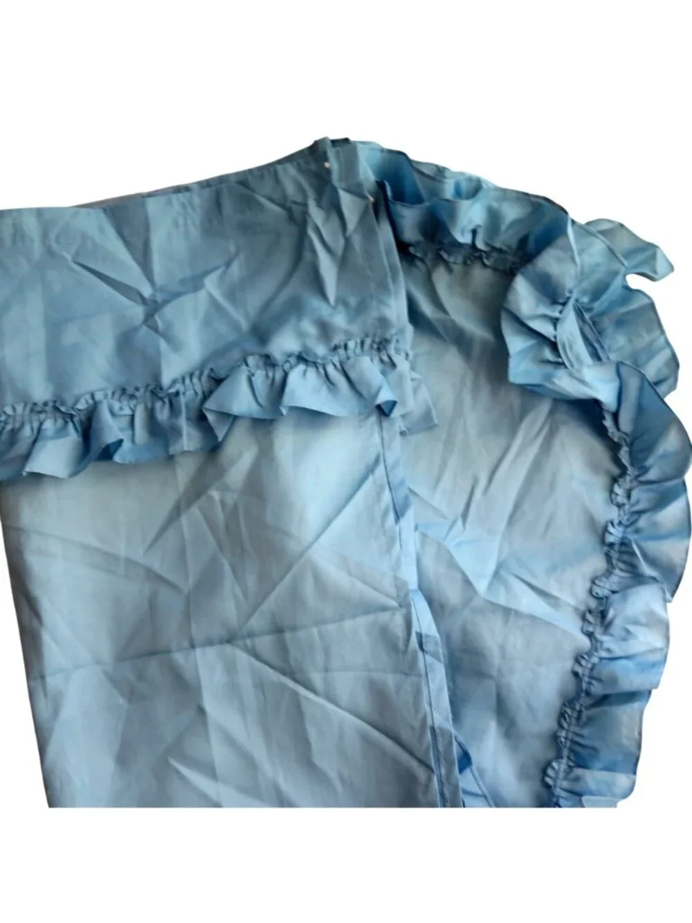 Vintage Blue Fabric Ruffled Shower Curtain 2 Panels No Tie Backs New Old Stock